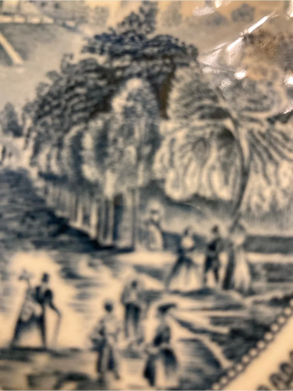 Blue Transferware Decorative Plate with Scenic Motif
